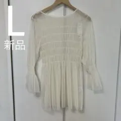お値下げ！しまむらriviettaチュールギャザーブラウス 白L