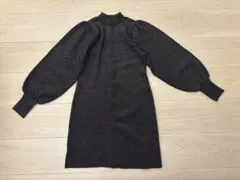 【美品】GU ジーユー　シルバーラメ入りひざ丈ワンピース　ブラック　Lサイズ