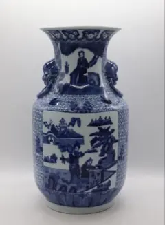 中国 染付 三国志人物図大瓶 大明万暦年製銘 高さ約54.4cm 260408