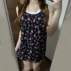 フラワープリント キャミソール フリーサイズ ミニワンピース