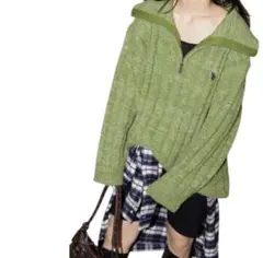 U.S. POLO ASSN 別注メランジハーフジップオーバーサイズニット　緑