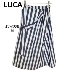 LUCA ルカ ラップ風ストライプスカート 紺×白 日本製 膝丈〜ミモレ丈 36