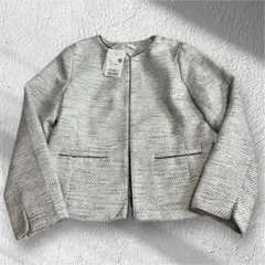 しまむら　ホワイト　ノーカラージャケット M 入学式　式典　入園式　ツイード