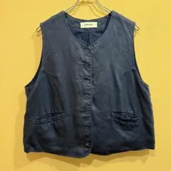 麻100％ tumugu: ベスト ネイビー 日本製