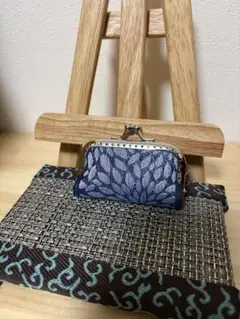 ハンドメイド がま口 実用的印鑑ケース 牡丹の華 紺色 ギフト プレゼント用