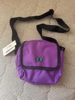 紫色 蝶刺繍 ショルダーバッグ