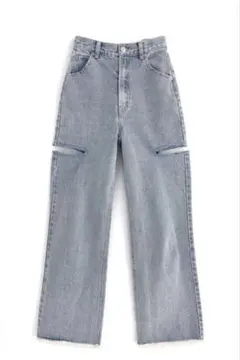 GRL サイドスリットダメージデニムワイドパンツ gm694