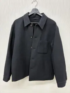 ユニクロ　ダブルフェイスシャツジャケット　ネイビー　Lのサムネイル