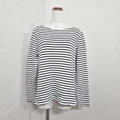 ユニクロ ボーダーカットソー 長袖 濃紺×アイボリー系（XL）