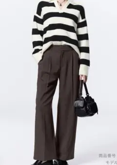 GU ジーユー　タックワイドパンツ　XL ダークブラウン