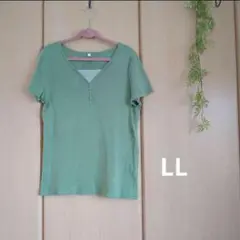 グリーン Vネック Tシャツ LL