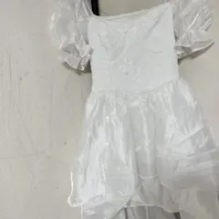 ホワイト フリル 半袖 ひざ丈ワンピース