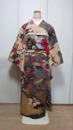 希少 琉球紅型振袖フルセット 長身長可 現代風 華やか ちりめん 希少 琉球紅型振袖フルセット 長身長可 現代風 華やか ちりめん