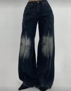 ハイウエストワイドレッグデニム　ヴィンテージ加工　お値下げ中