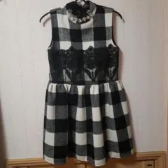 韓国チェック柄ノースリーブミニワンピース