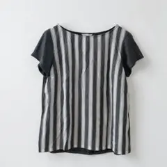 コムサマチュア 異素材切替 ストライプ 半袖カットソー Tシャツ(M)日本製のサムネイル