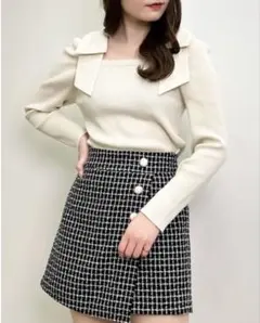 12GスクエアN異素材肩リボンニット