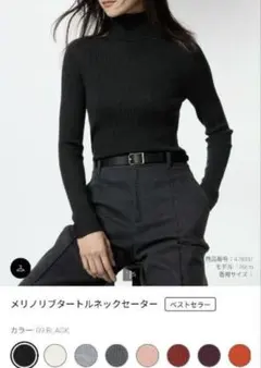 メリノリブタートルネックセーター　ブラック