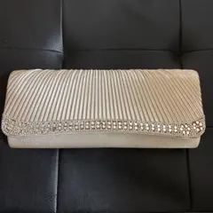 ビジュー装飾 ベージュ プリーツ クラッチバッグ、パーティーバッグ