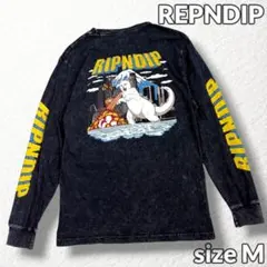 【RIPNDIP】ロングスリーブTシャツ ケミカルウォッシュ 猫 富士山 黒 Mのサムネイル