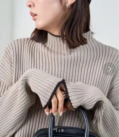 配色ラインリブニット ハイネップルオーバー