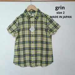 grin コットンリネンチェックシャツ半袖　ワンポイントはさみ刺繍のサムネイル