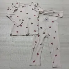 H&M 肩フリルリブロンT レギンス ベージュ 80