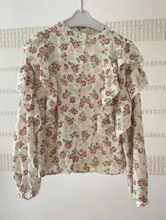 梅洛 花紋飾邊長袖襯衫