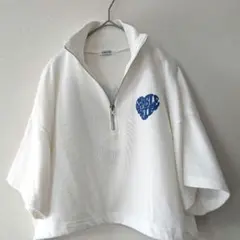 【INGNI】 イング ハート 胸ロゴ ハーフジップ スウェット 半袖 M