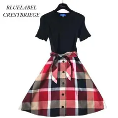 【極美品】ブルーレーベルクレストブリッジ ドッキングワンピース リボン M 半袖