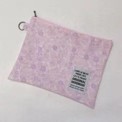 ファスナーポーチ 大きめポーチ フラットポーチ  花柄 リボン ピンク