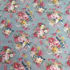 布【約110cm幅✕1.5m】鳥と薔薇（ブルーグレー）