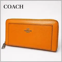 COACH コーチ 長財布 ラウンドジップ オレンジ PVCレザー