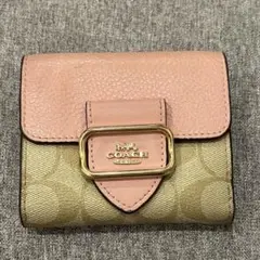COACH コーチ 三つ折り 財布 シグネチャー PVC ピンク/ベージュ