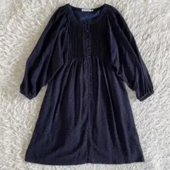 極美品✨シーバイクロエ　バルーンスリーブワンピース　Aライン　紺　ドット　S〜M