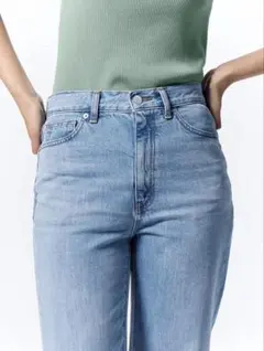 【GU 丈長め】ハイライズストレートジーンズ