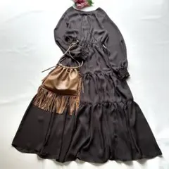 極美品　24/AW ノーブル　２wayシアーサテンティアードワンピース　Aライン