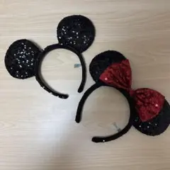 ミッキーミニー　スパンコールカチューシャ　ディズニー