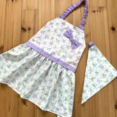 着脱簡単！ 子供エプロン 120 〜 130 エプロンドレス風☆ 三角巾セット