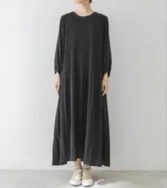 URBAN RESEARCH ROSSO プリーツドットワンピース ブラック