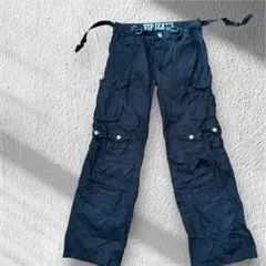 ブラックカーゴパンツ 大きめ ゆったりサイズ