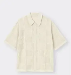 【ほぼ未使用/美品】GUウォッシャブルメッシュニットシャツ(5分袖) 白 S
