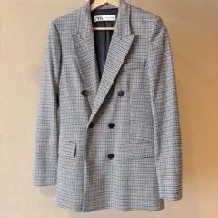 【1回のみ着用】ZARA XSサイズ テーラードジャケット 千鳥格子 ブラック