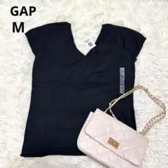 【新品】GAPギャップ◆ Vネック 半袖 ニットカットソー　トップス (M)黒