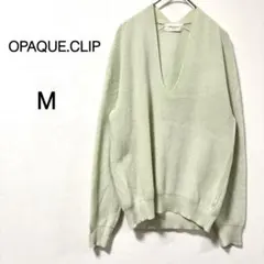 【オペークドットクリップ】ニット 長袖 薄手 Vネック グリーン M