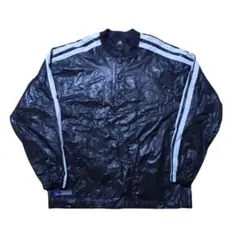 adidas ナイロンプルオーバー 光沢 ヘンリーネック スリーライン