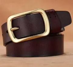 ベルトメンズレディース高品質シンプル革レザーブラウン金バックル