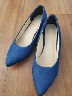 【新品】デニムブルー 　パンプス　ヒール約５cm　Lサイズ