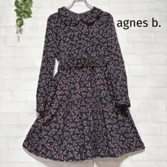 【美品】agnes b. アニエスベー 花柄 ラウンドカラー ワンピースベルト付