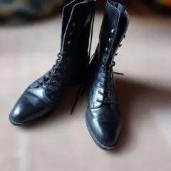 ☆MADE in Japanレザー 黒 レースアップショートブーツ22センチ
